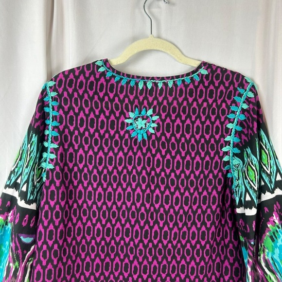 J Peterman Shift Dress Women Small Purple Black Embroidery Geometric Pattern - Picture 8 of 10